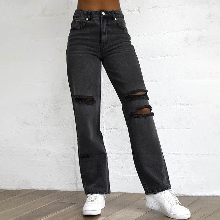 Denim Pants With Ripped Holes