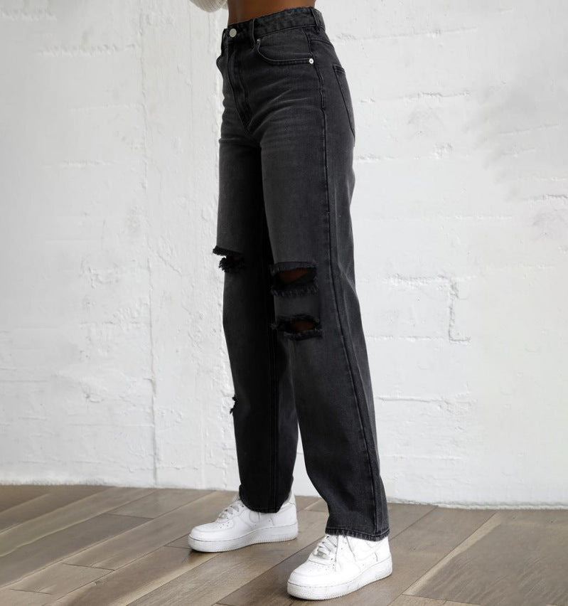 Denim Pants With Ripped Holes