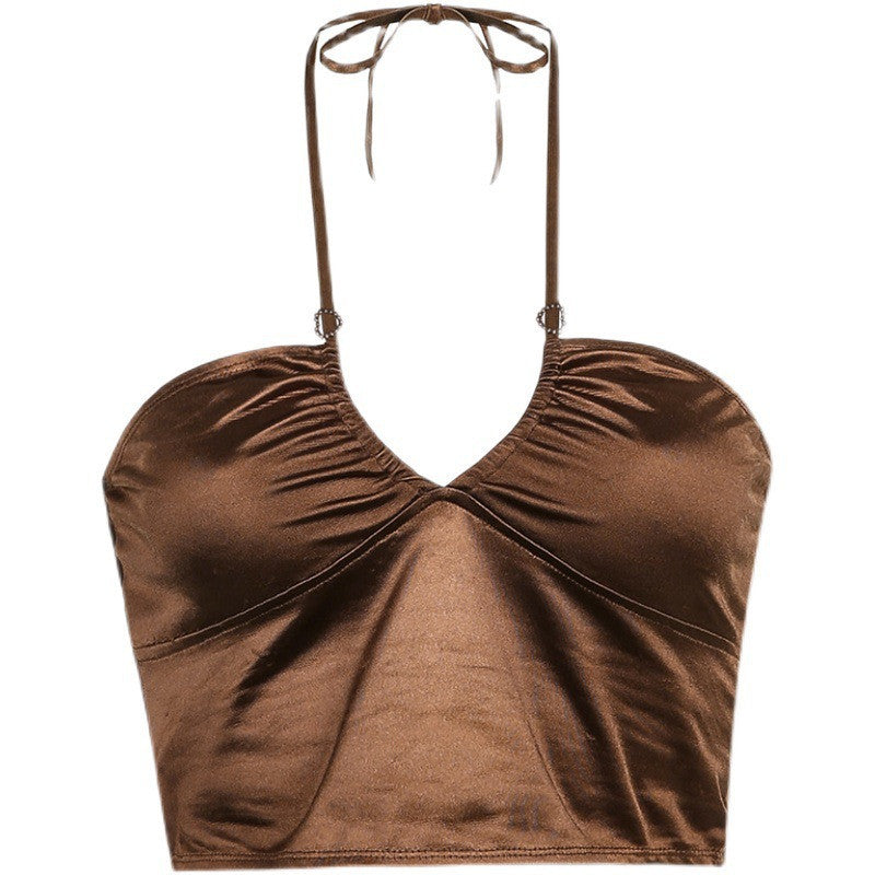 Sexy Satin Cross Halterneck Camisole