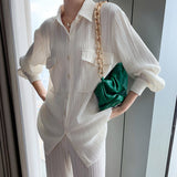 White Casual Breathable Pleated Two Piece Suit
