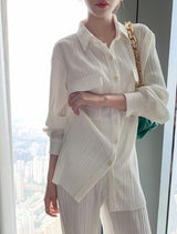 White Casual Breathable Pleated Two Piece Suit