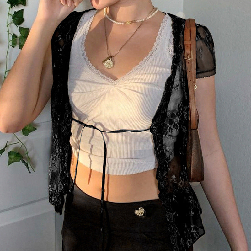 Lace Small Cardigan Short-Sleeved Top