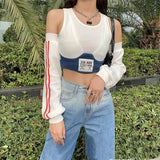 K-pop Long sleeves off-the-shoulder shirt