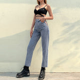High Waist Hollow Strap Casual Jeans