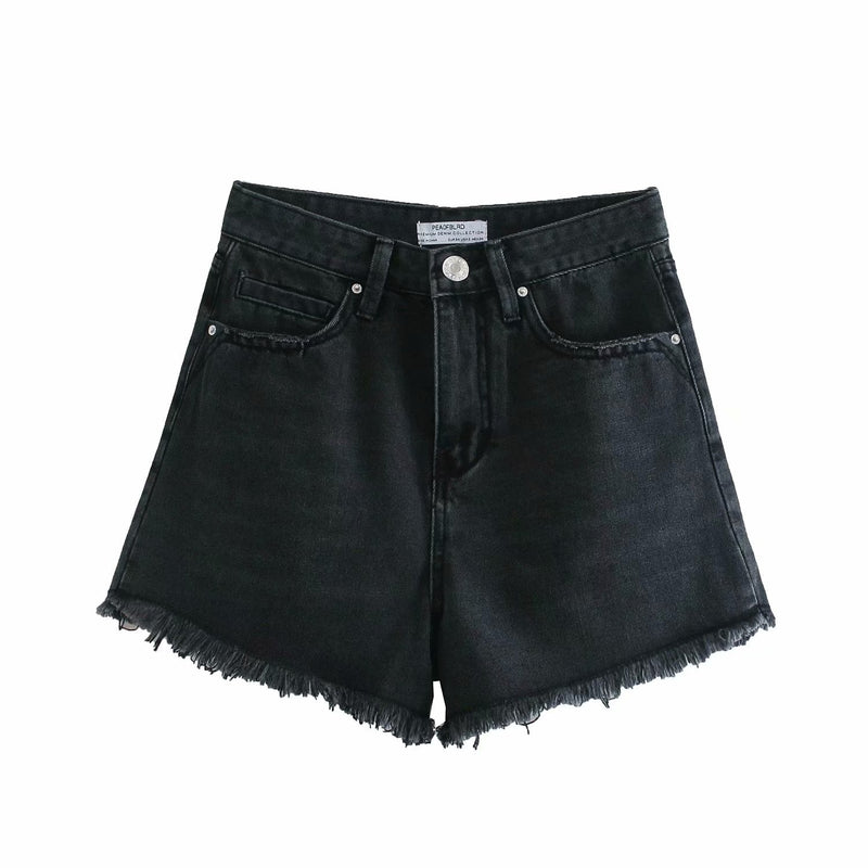 High Waist Temperament Button Denim Shorts