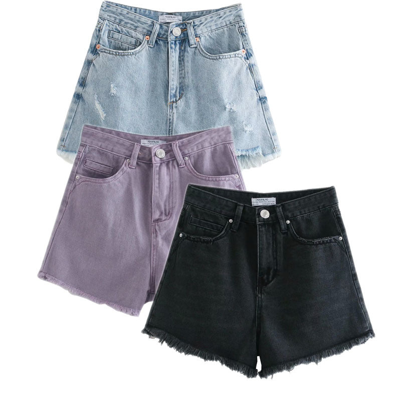 High Waist Temperament Button Denim Shorts