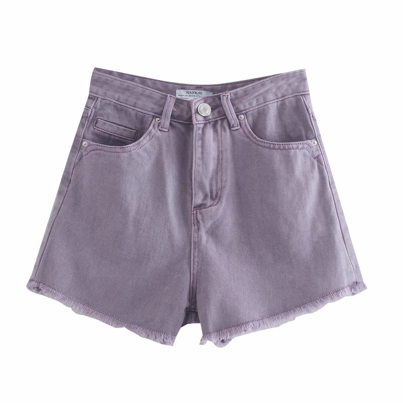 High Waist Temperament Button Denim Shorts