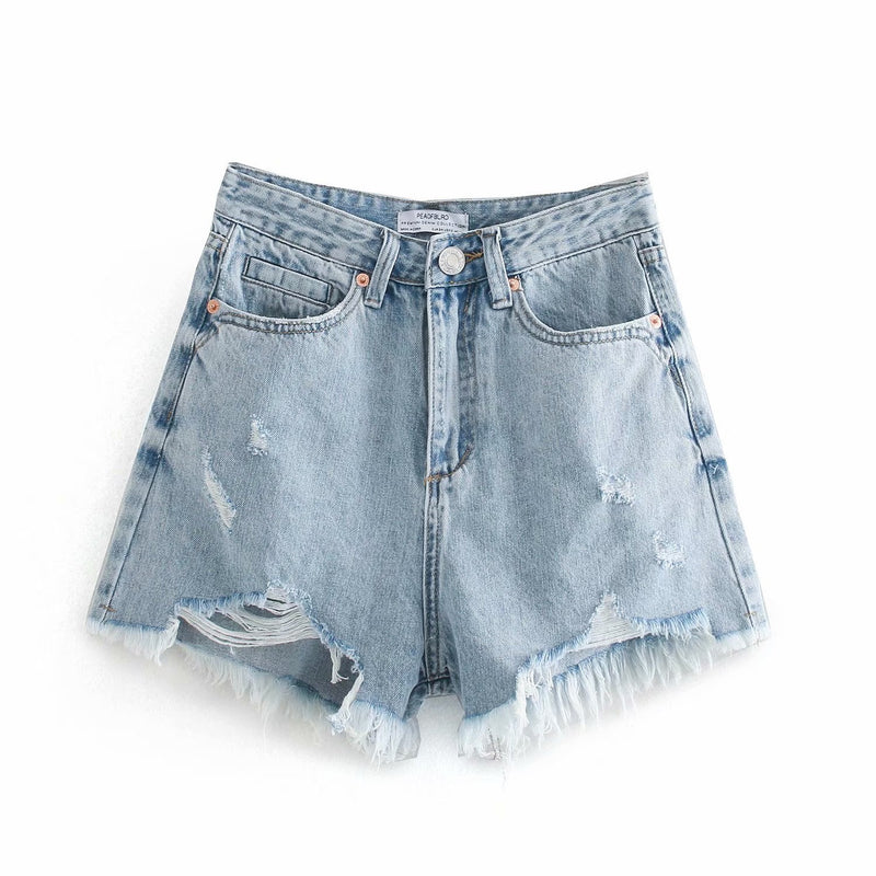 High Waist Temperament Button Denim Shorts