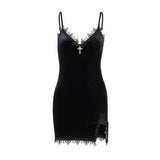 Dark Design Lace Show Chest Velvet Dress