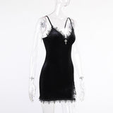 Dark Design Lace Show Chest Velvet Dress