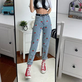 Cherry Embroidered High Waist Mom Jeans
