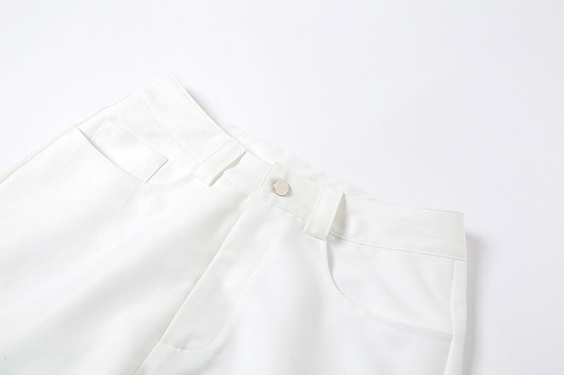 High Waist Straight Print Slim Street Pants