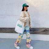 High Waist Straight Print Slim Street Pants