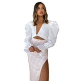 Pure Color Versatile Puff Sleeve Bow Shirt