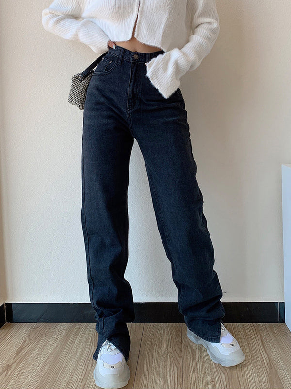 Wide Leg Mopping Pants With Slits