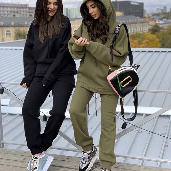 Two Piece Fall Winter Hooded And Fleece Sweater Pants