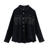 Vintage Stylish Fringe Beaded Denim Jacket