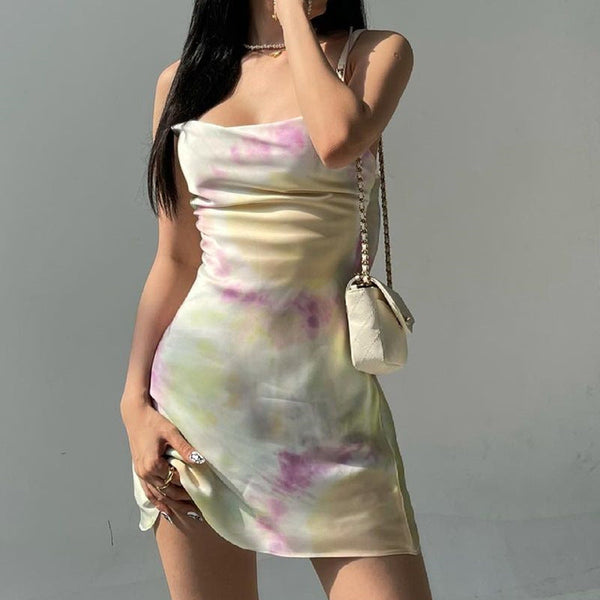 Print Sexy Backless Tether Dress