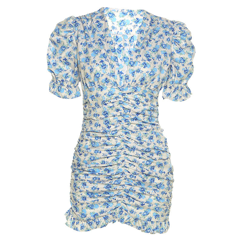 V-Neck Puff-Sleeve Slim-Fit Dress