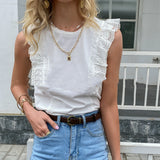 Round Neck Sleeveless Lace Stitching Blouse