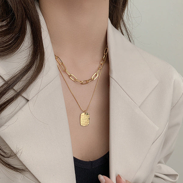 Punk Vintage Multi Layer Tag Pendant Necklace