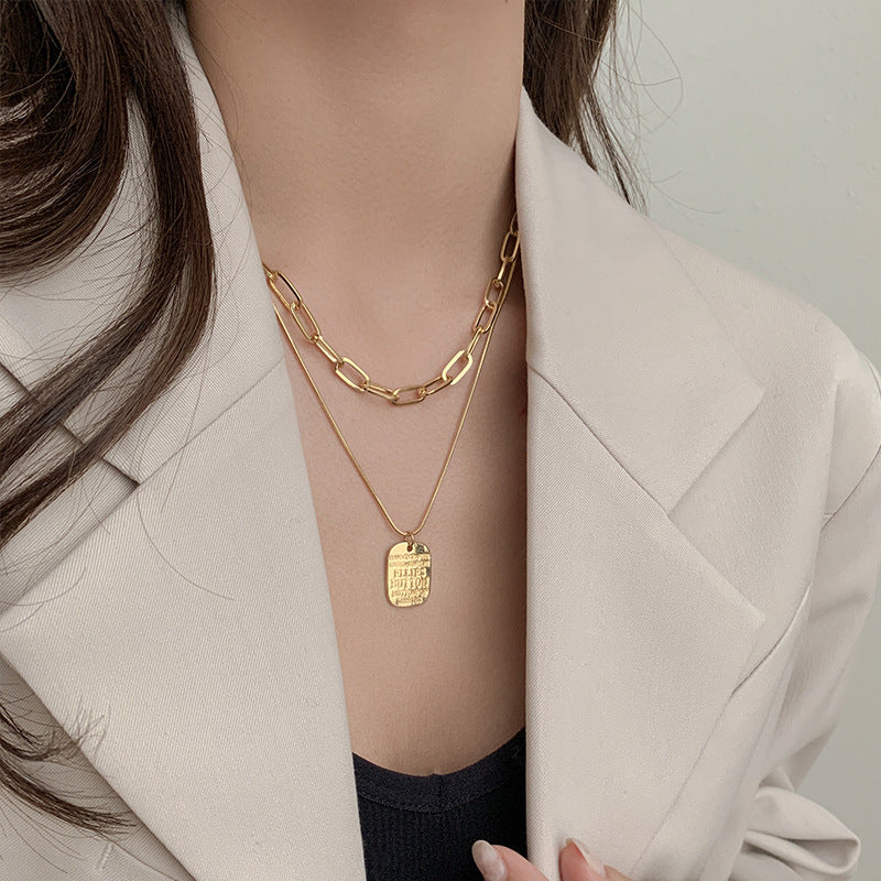 Punk Vintage Multi Layer Tag Pendant Necklace