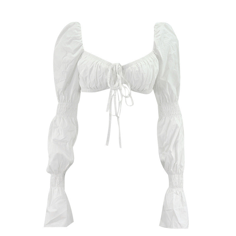 Sexy Trumpet Sleeve Lace-up Folds Top