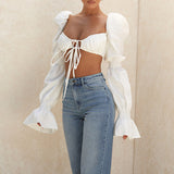 Sexy Trumpet Sleeve Lace-up Folds Top