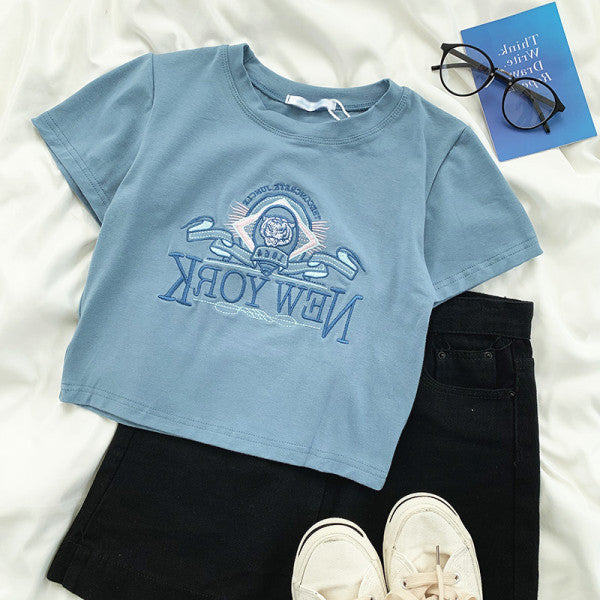 Blue Cotton Printed T-shirt