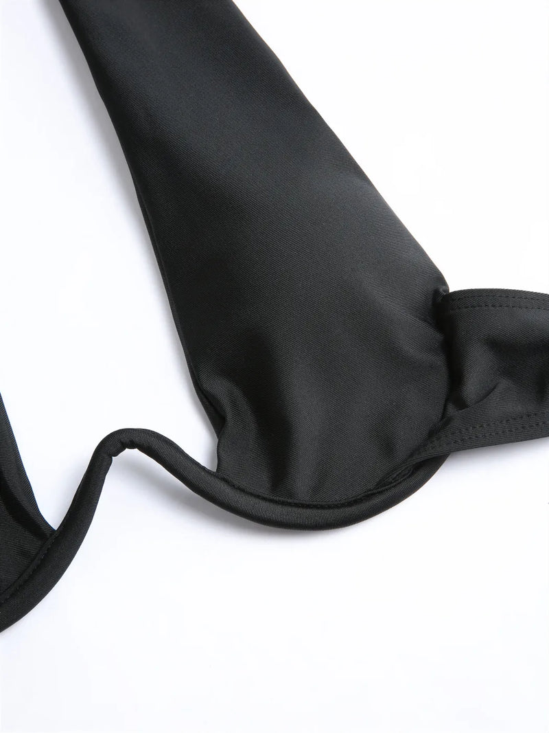 Ensemble bikini uni dos nu à col halter croisé taille haute