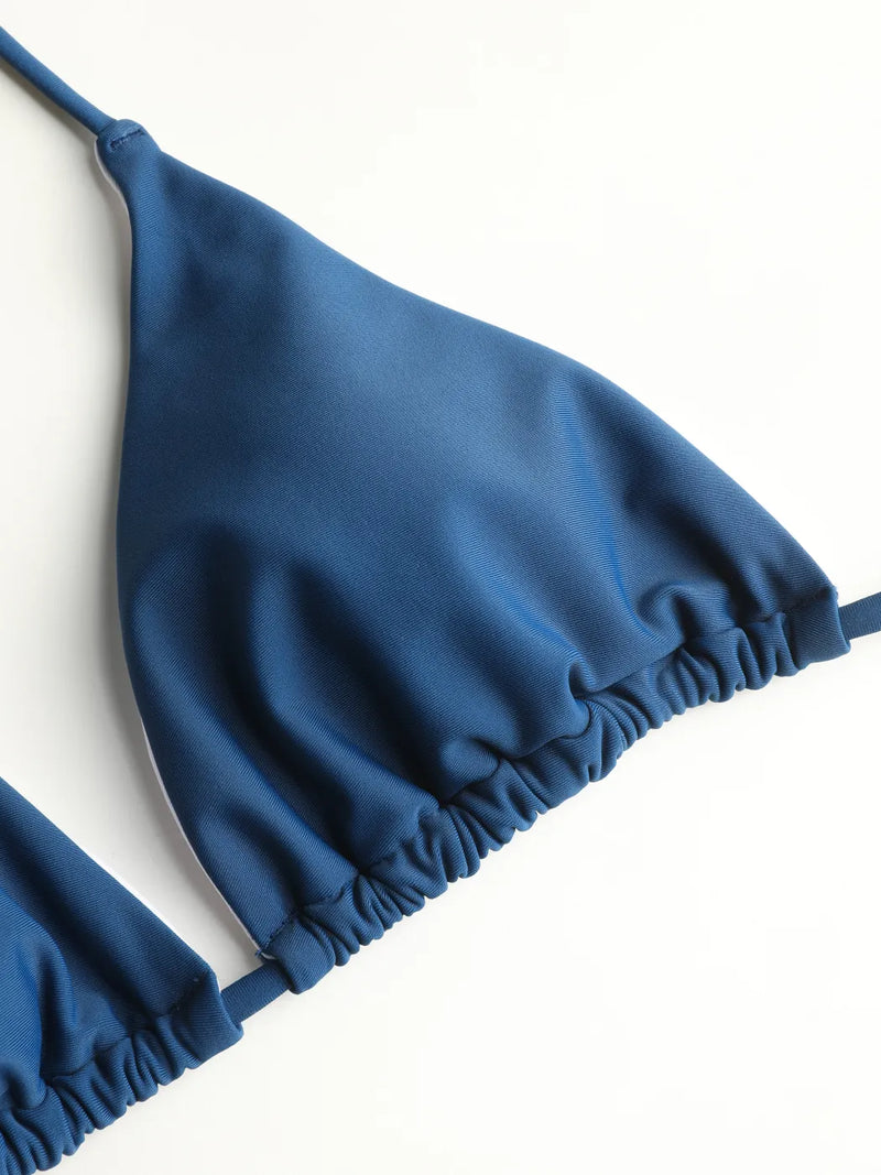 Ensemble 3 pièces bikini uni dos nu avec sarong assorti