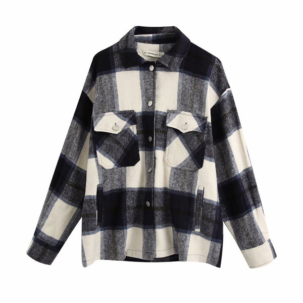 Ladies casual plaid shirt jacket