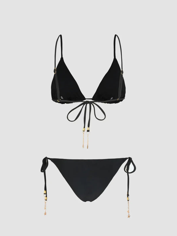 Ensemble bikini triangle noué uni avec détail étoile de mer et dos nu