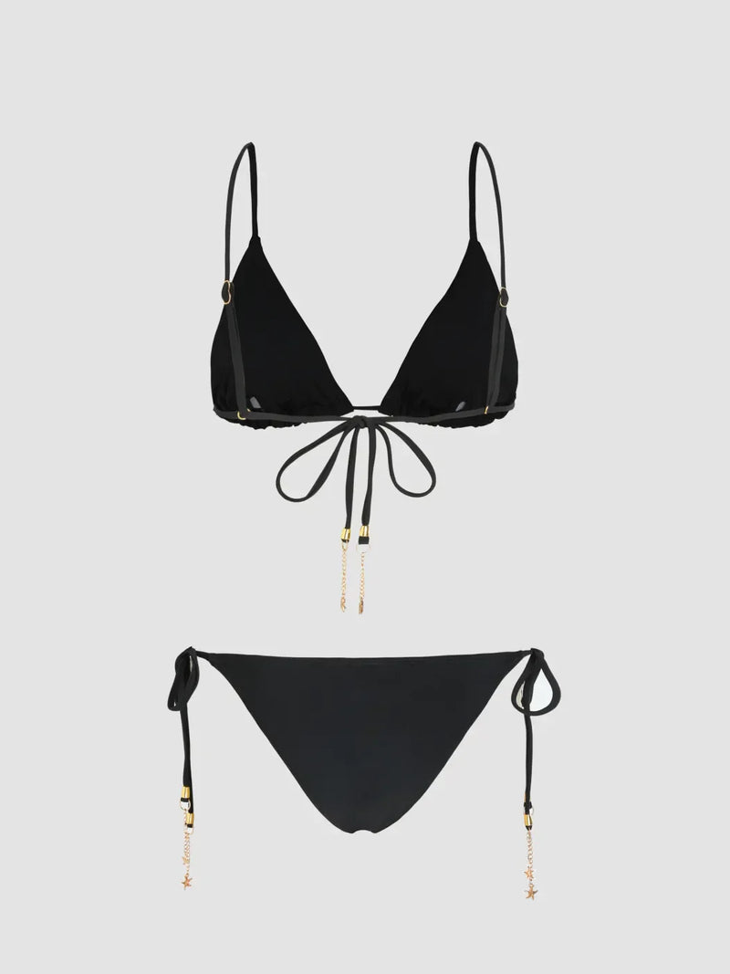 Ensemble bikini triangle noué uni avec détail étoile de mer et dos nu