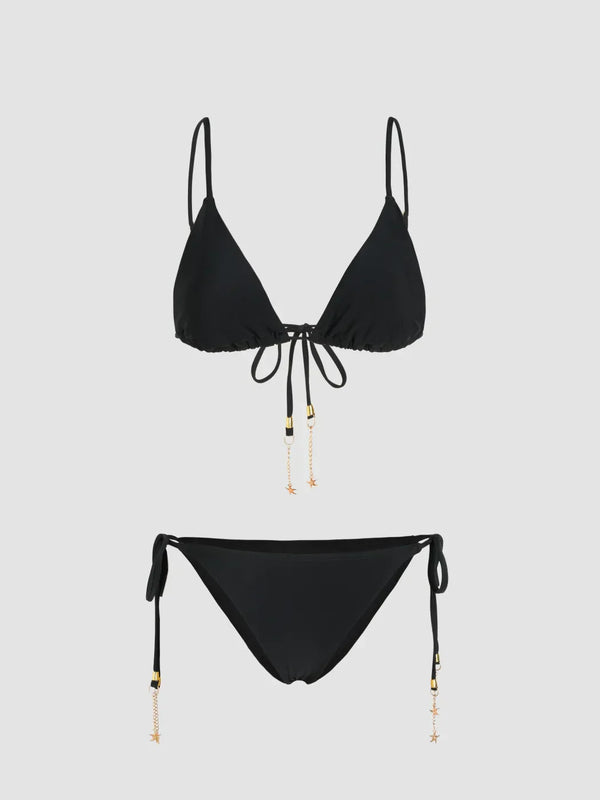 Ensemble bikini triangle noué uni avec détail étoile de mer et dos nu