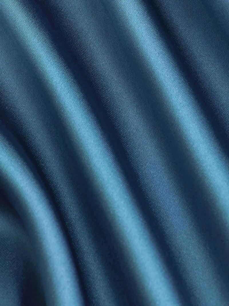 Robe Longue Satinée à Épaules Dénudées et Col Carré Froncée