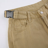 Khaki High-waist Straight-leg Casual Trousers