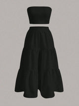 Ensemble bustier et jupe longue noire à volants superposés