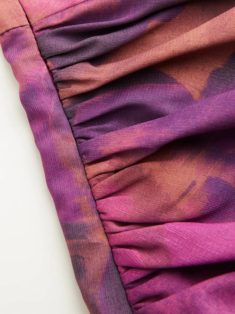 Robe Midi Asymétrique Drapée à Motif Dégradé avec Encolure Cœur Élégante