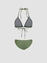 Bikini triangle dos nu à col halter avec sarong floral assorti