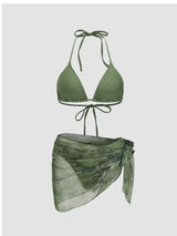 Bikini triangle dos nu à col halter avec sarong floral assorti