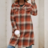 Single-breasted Plaid Shirt Lapel Mid-length