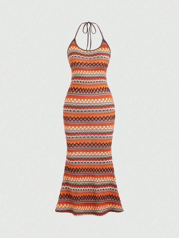 Robe d’été à imprimé géométrique avec laçage