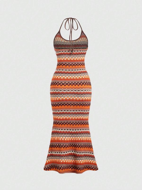 Robe d’été à imprimé géométrique avec laçage