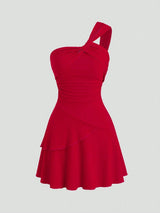 Robe mini asymétrique rouge à une épaule
