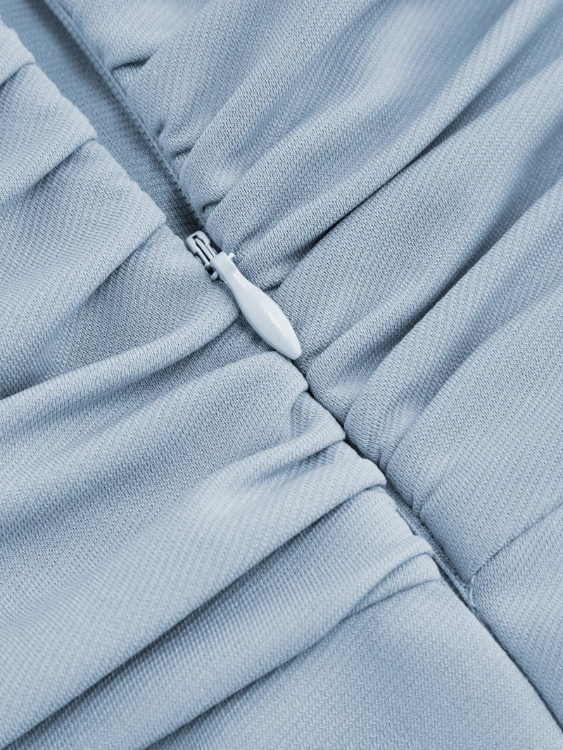 Robe Midi Asymétrique Unie Froncée Coupe Slim