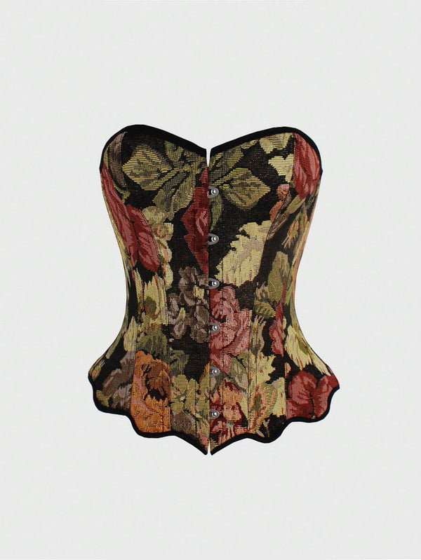 Top bustier floral style médiéval rétro