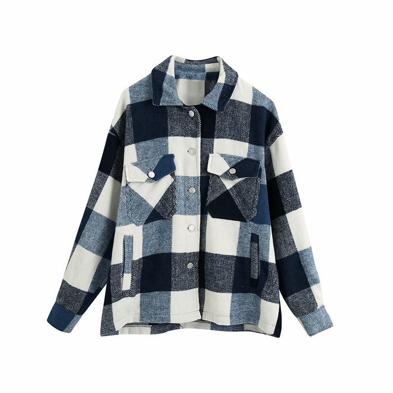 Ladies casual plaid shirt jacket