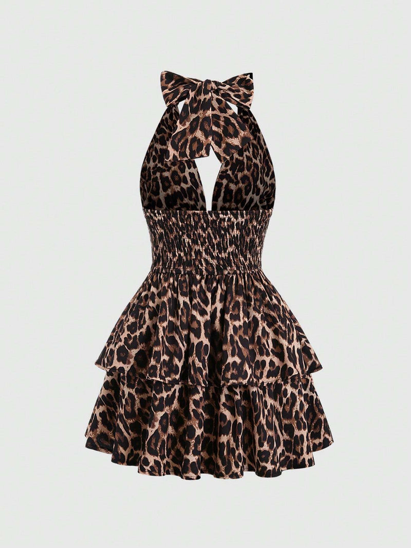 Robe courte dos nu imprimé léopard