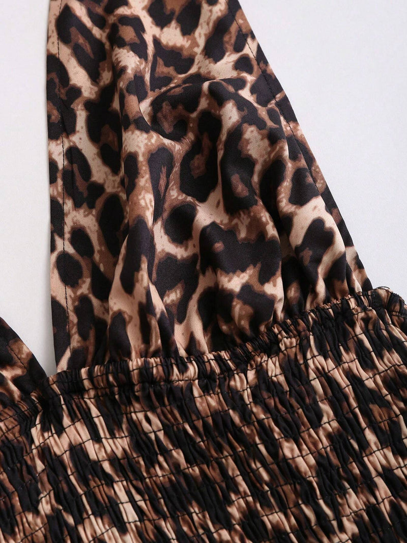 Robe courte dos nu imprimé léopard